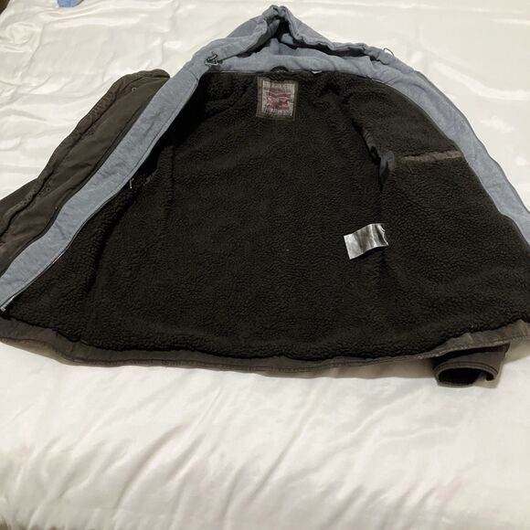 Levi's Hooded Sherpa Lined Trucker Jacket Hoodie Brown Mens L Workwear Outdoor - Picture 7 of 10